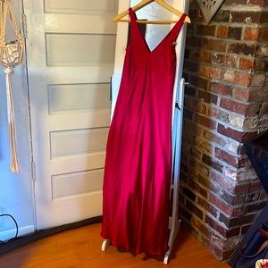 Red Satin MIDI dress by line and dot